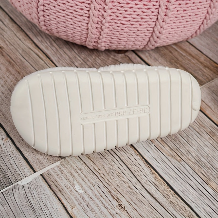 Plush Cross Strap Platform Slippers - Comfortable Home Shoes