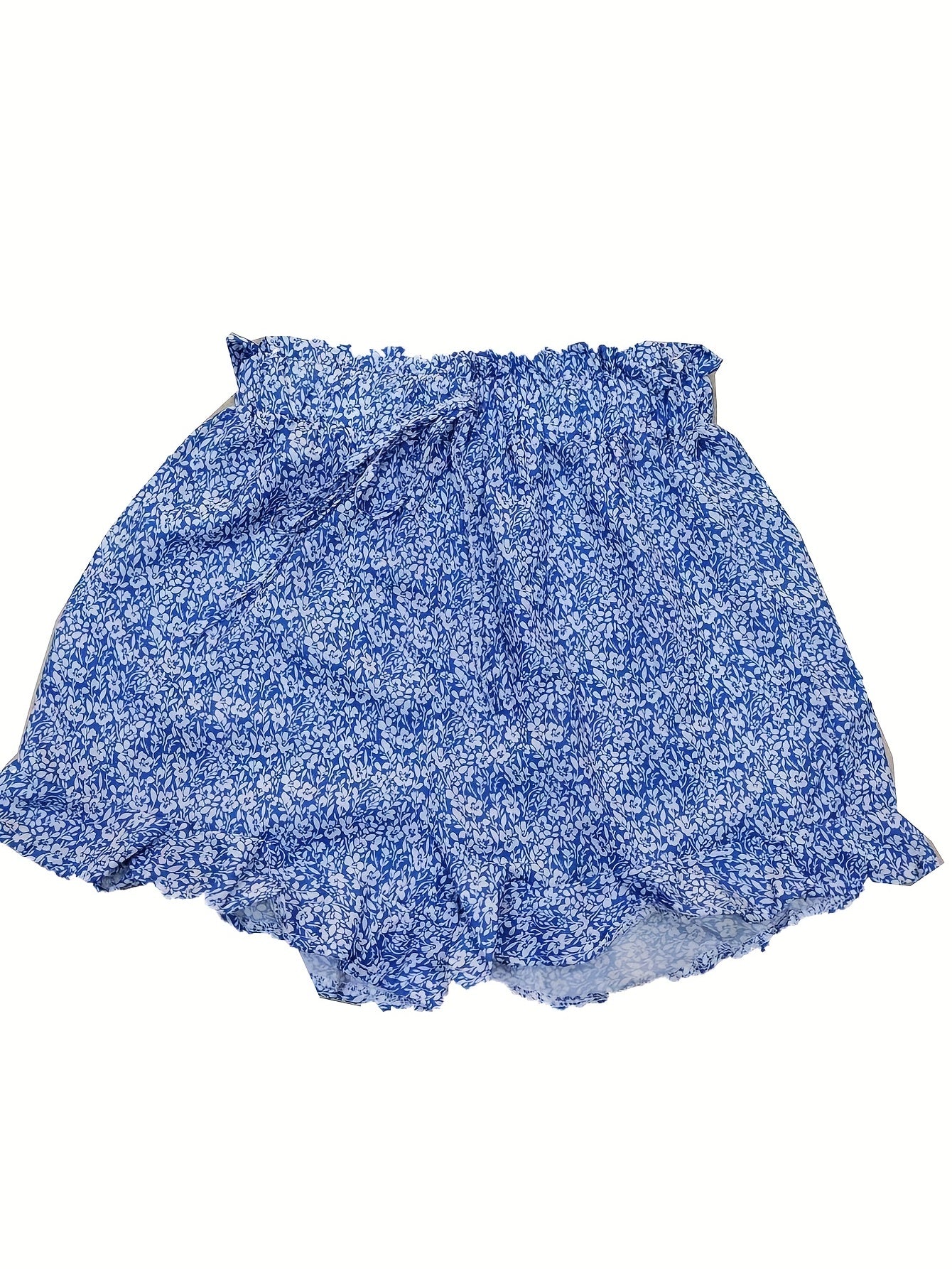 Boho Ditsy Floral Smocked Shorts Ruffle Waist Summer Women's Clothing