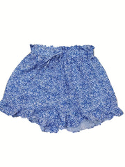 Boho Ditsy Floral Smocked Shorts Ruffle Waist Summer Women's Clothing