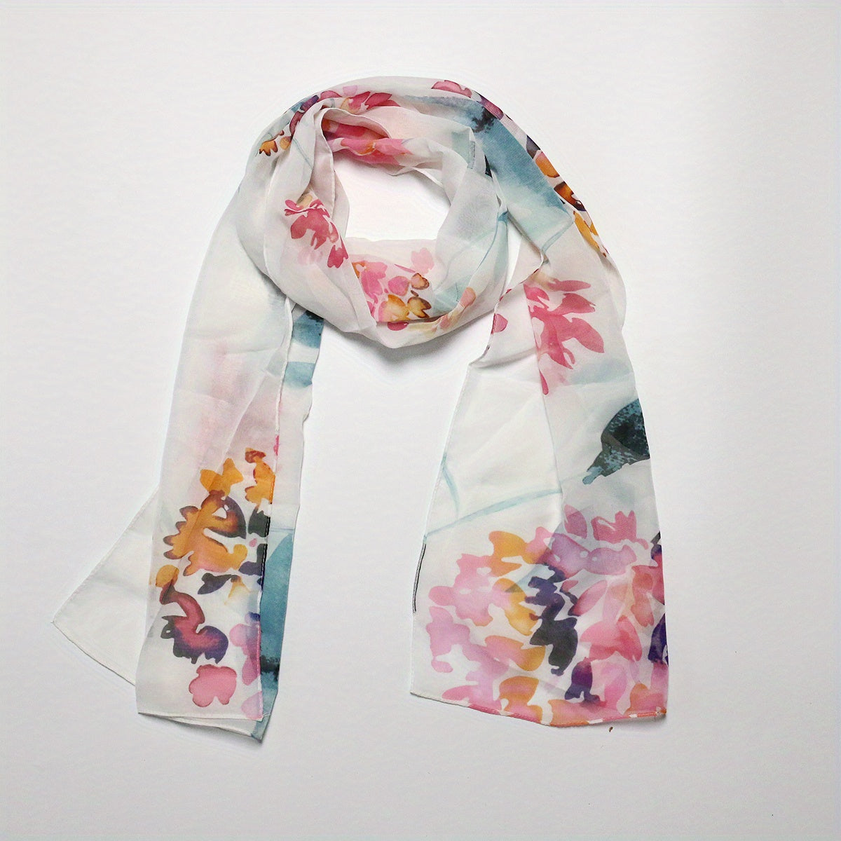 Vintage Flower Print Chiffon Scarf Long Shawl Head Wrap