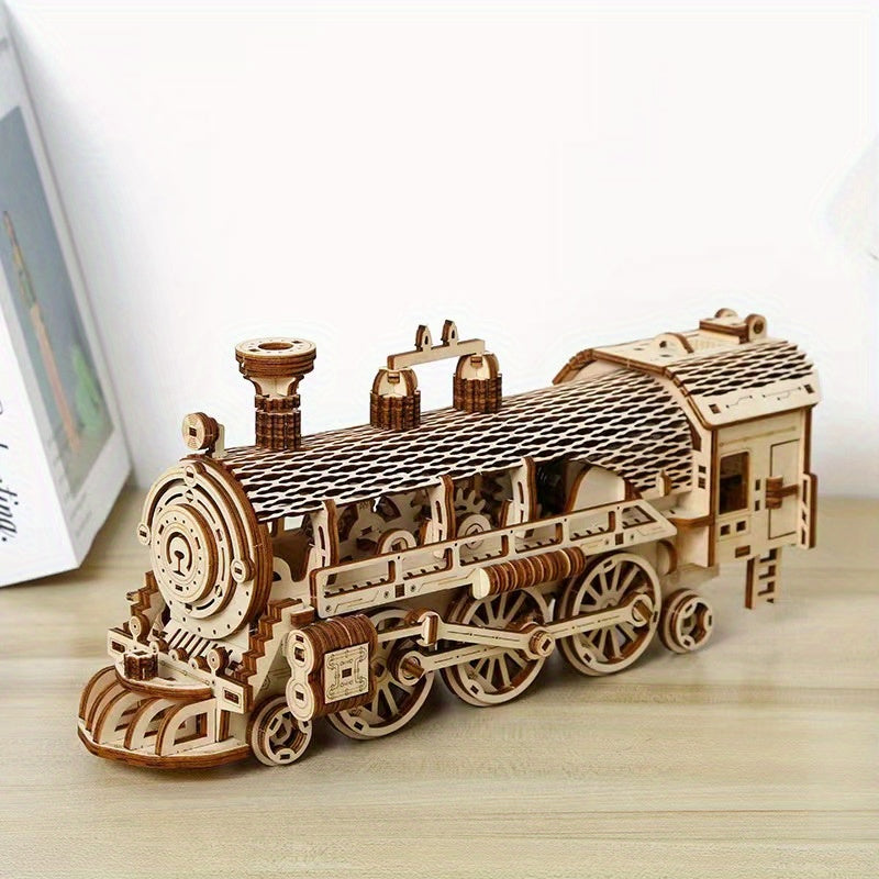 Arrival Gear Steam Train Wood Puzzle Model 3D Assembly Adult Decompression Toy