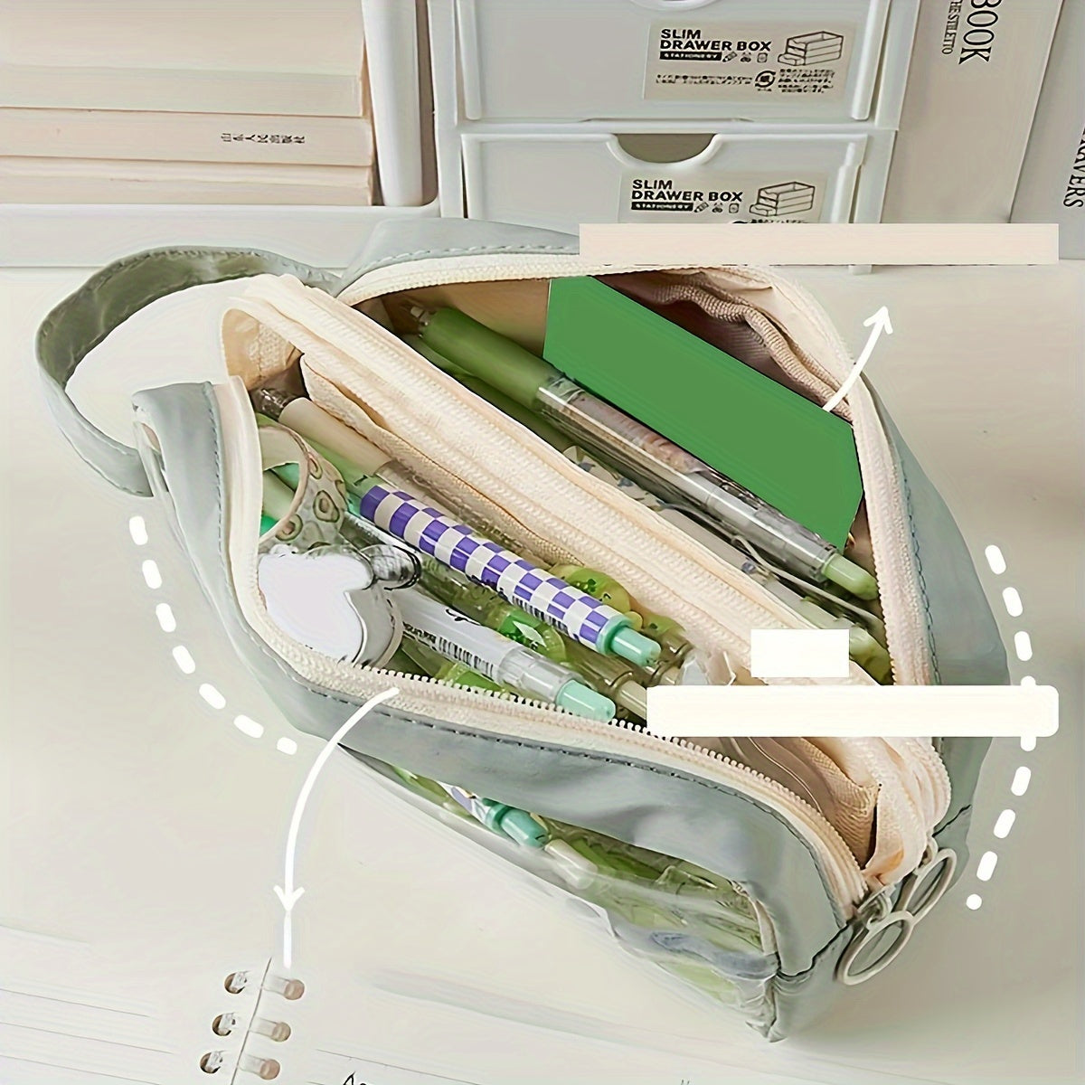 Large Capacity Double Layer Student Stationery Box
