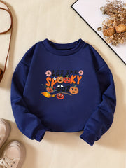 Girls' Pumpkin & Flowers Print Crew Neck Sweatshirt Long Sleeve Pullovers