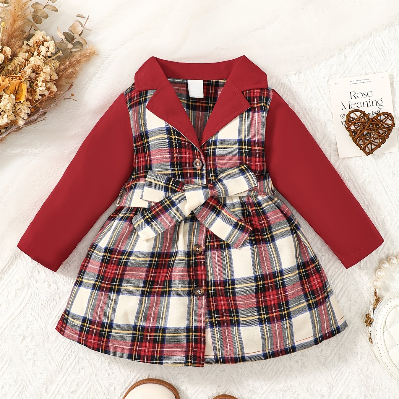 Plaid Patchwork Winter Vintage Windbreaker Dress for Toddler Girls