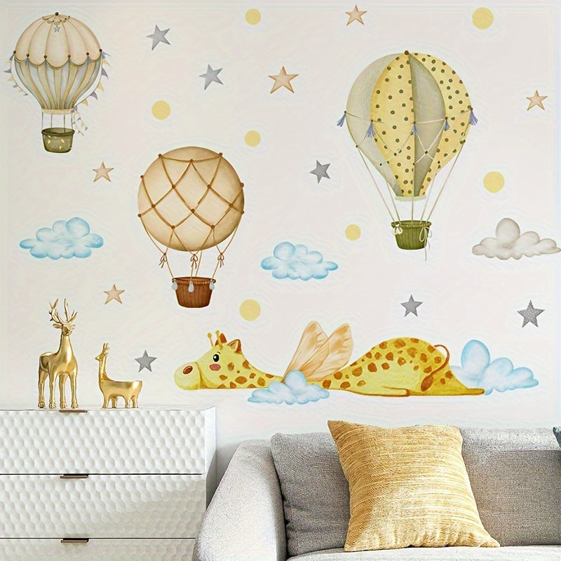 Wall Sticker Deer Hot Air Balloons Clouds Stars Room Decoration Self adhesive