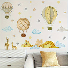 Wall Sticker Deer Hot Air Balloons Clouds Stars Room Decoration Self adhesive