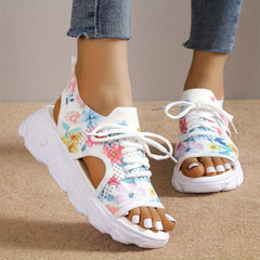 Women's Tie Dye Knit Sports Sandals Lace Up Peep Toe Slingback Shoes