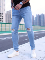 Ripped Slim Fit Jeans Men s Casual Street Style Denim Pants
