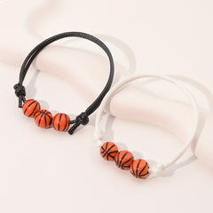 2pcs Boys Sports Wax Thread Braided Basketball Bracelet Set