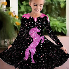 Girls Unicorn Graphic Long Sleeve Dress