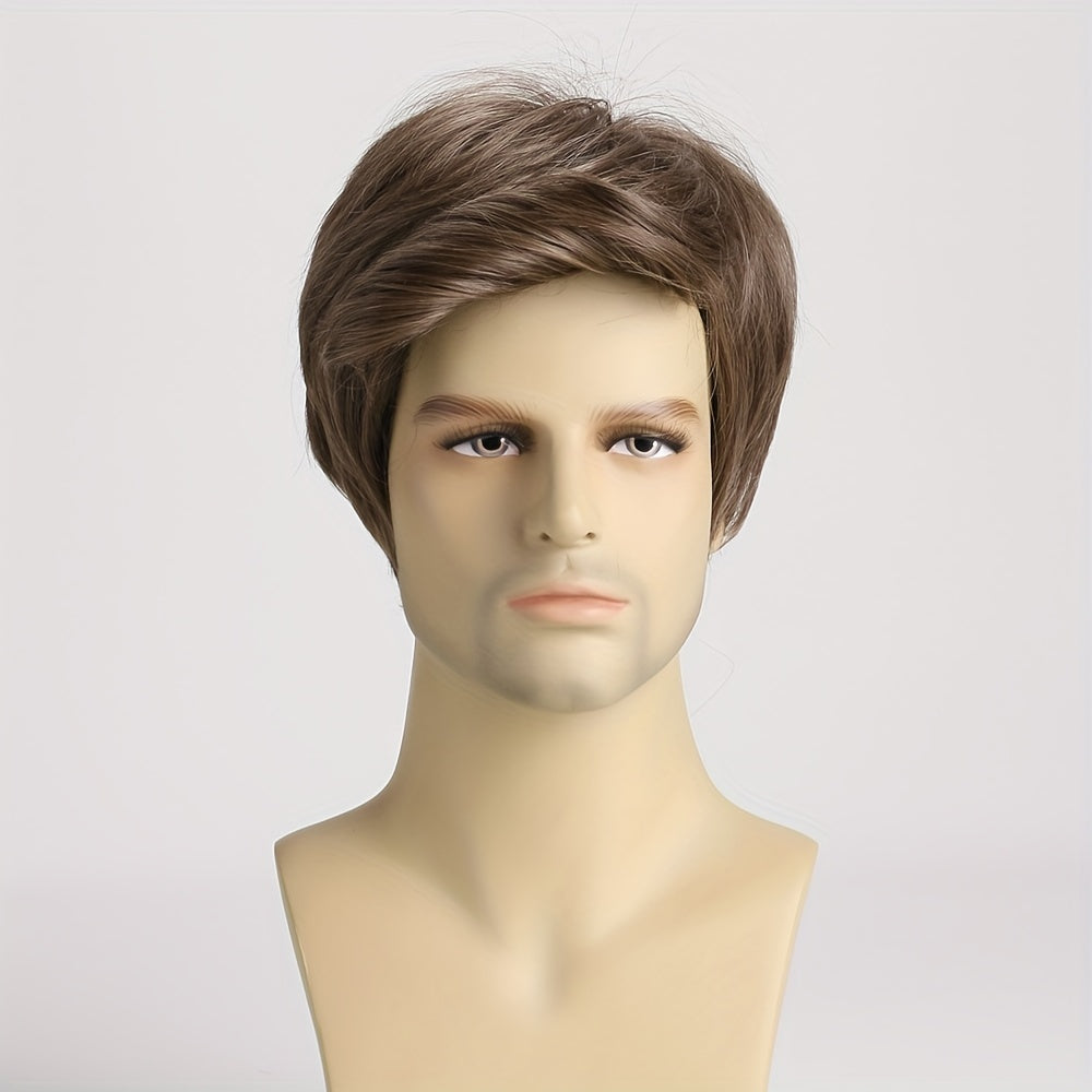 Men's Brown Short Curly Wig for Daily Wear