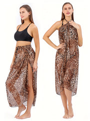 Print Cover Up Wrap Semi Sheer Tie Side Beachwear Skirt