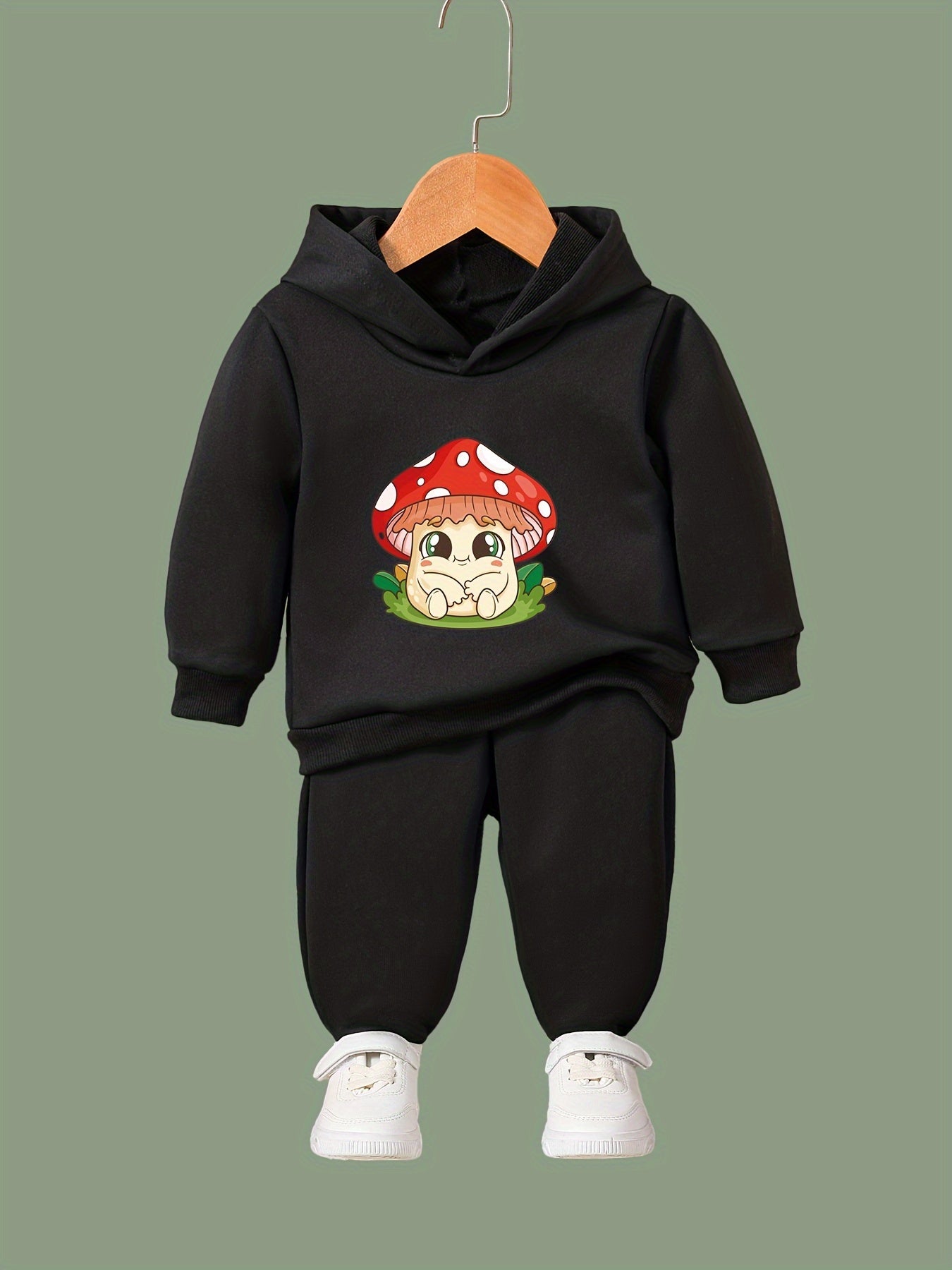 OERYUI Mushroom Print Hooded Pullover Pants Set for Kids