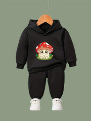 OERYUI Mushroom Print Hooded Pullover Pants Set for Kids