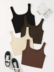 4 Pcs Set Crop Tank Top High Stretch Workout Yoga Gym Tank Top