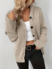 Solid Long Sleeve Button Up Hooded Sweater Cardigan