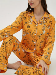 Floral Print Pajama Set Long Sleeve Top & Elastic Waistband Pants
