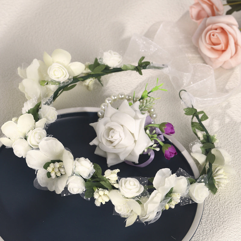 2Pk Flower Hairband Bracelet Wedding Tiara Crown Bridesmaid Gift