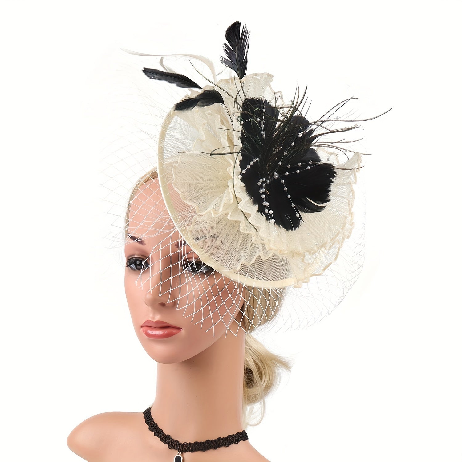 Vintage Tulle Small Wedding Veil Hair Accessories Head Flower Feather Hat Party