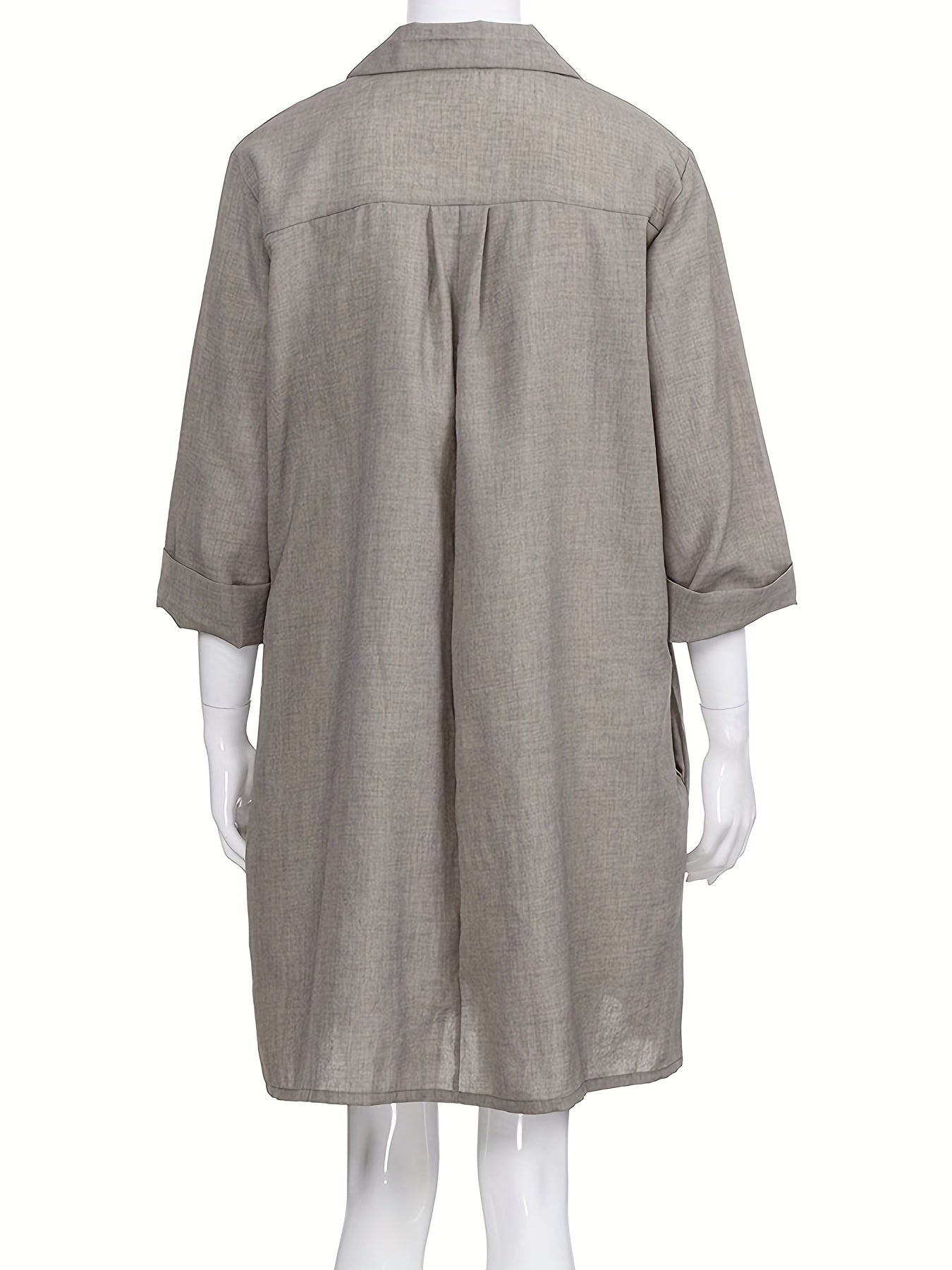 Solid Button Front Dress Casual 3 4 Sleeve Dress With Pockets Women's Clothing
