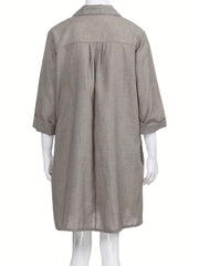 Solid Button Front Dress Casual 3 4 Sleeve Dress With Pockets Women's Clothing