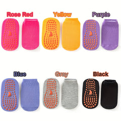 6 Pairs Solid Non-Slip Floor Socks for Kids & Adults - Trampoline Socks