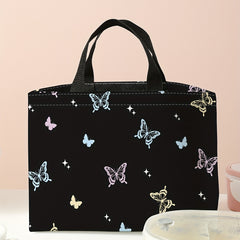 Butterfly Printed Portable Lunch Bag Waterproof Thermal Insulated Bag