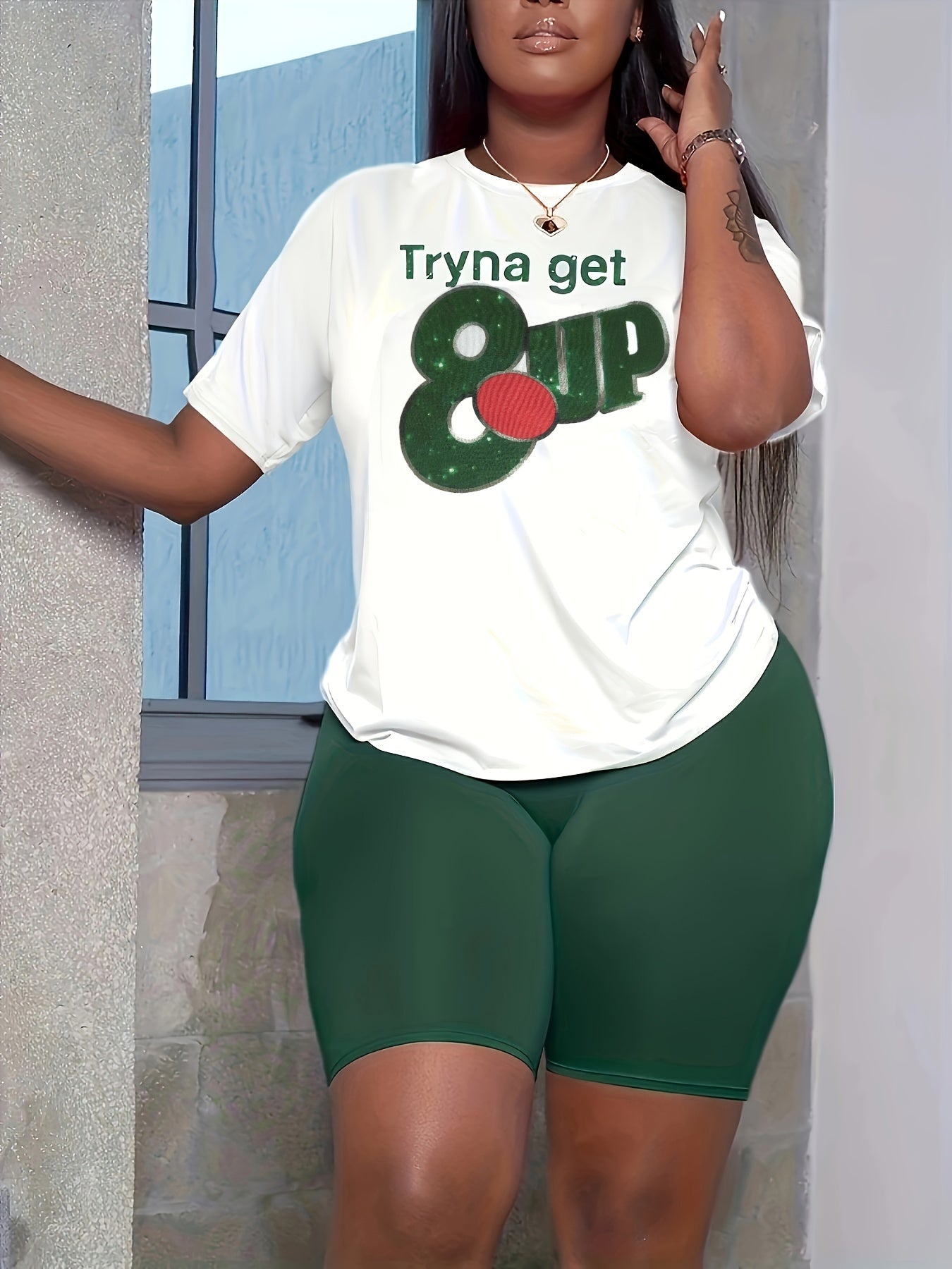 Letter & Number Print Tee & Biker Shorts Set