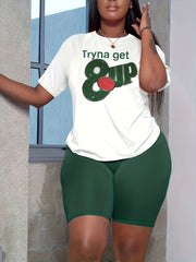 Letter & Number Print Tee & Biker Shorts Set
