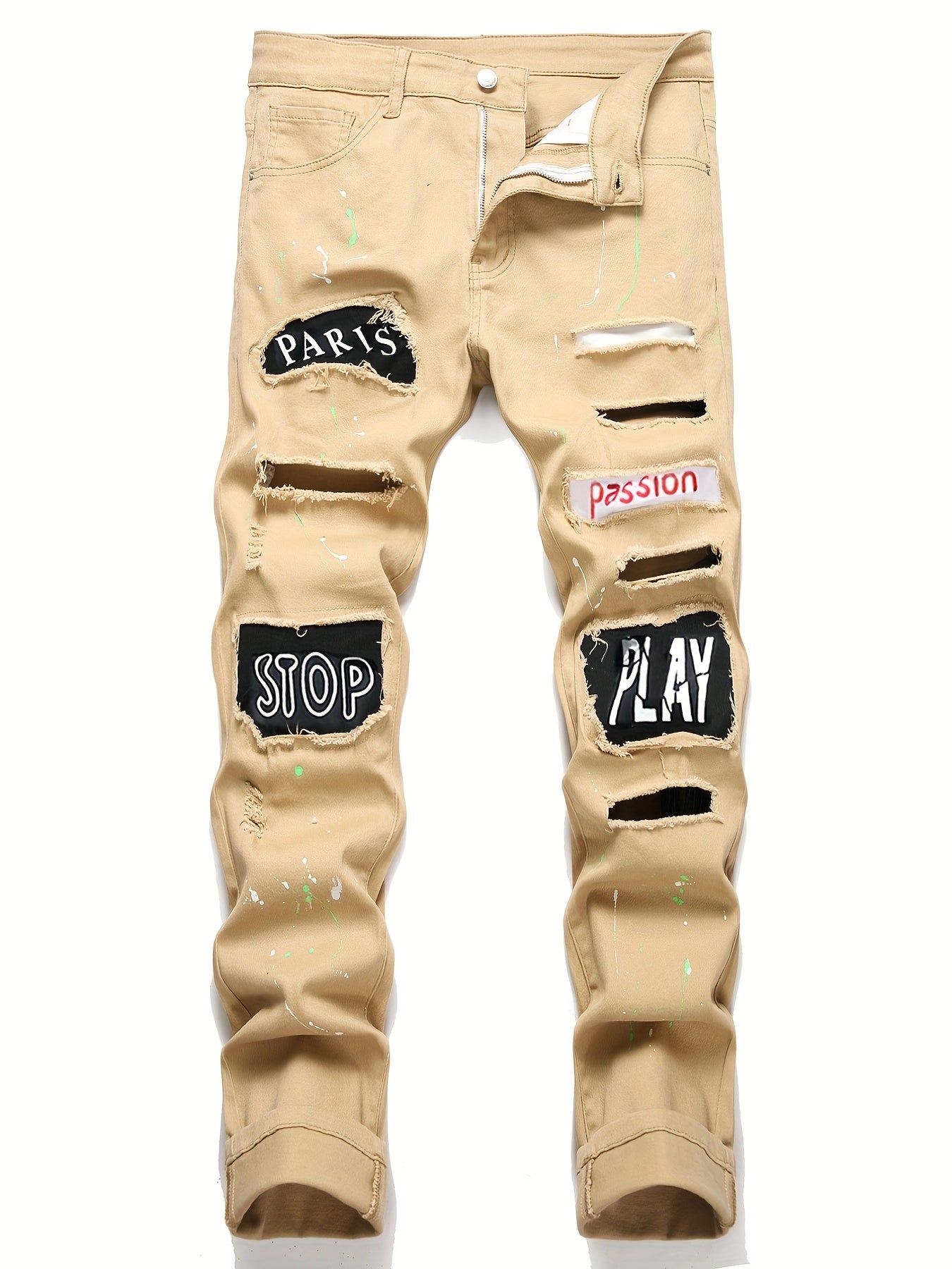 Slim Fit Patchwork Jeans High Stretch Denim Pants