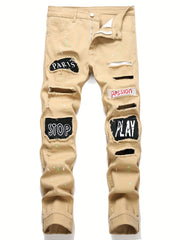 Slim Fit Patchwork Jeans High Stretch Denim Pants
