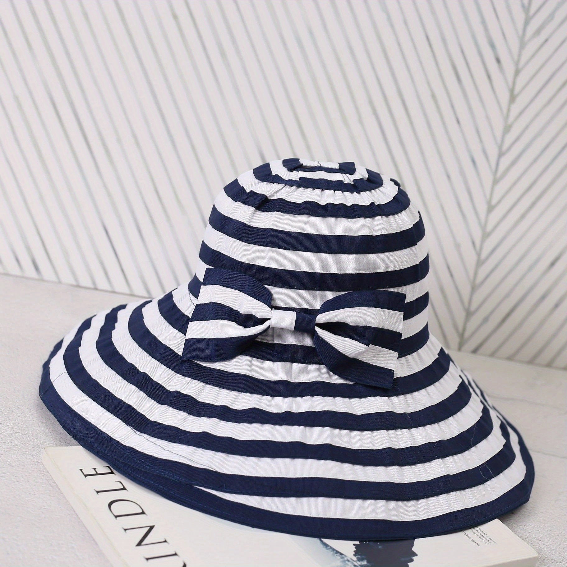 Sun Hat Bow Decor French Style Wide Brim UV Protection Bucket Hats