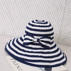 Sun Hat Bow Decor French Style Wide Brim UV Protection Bucket Hats