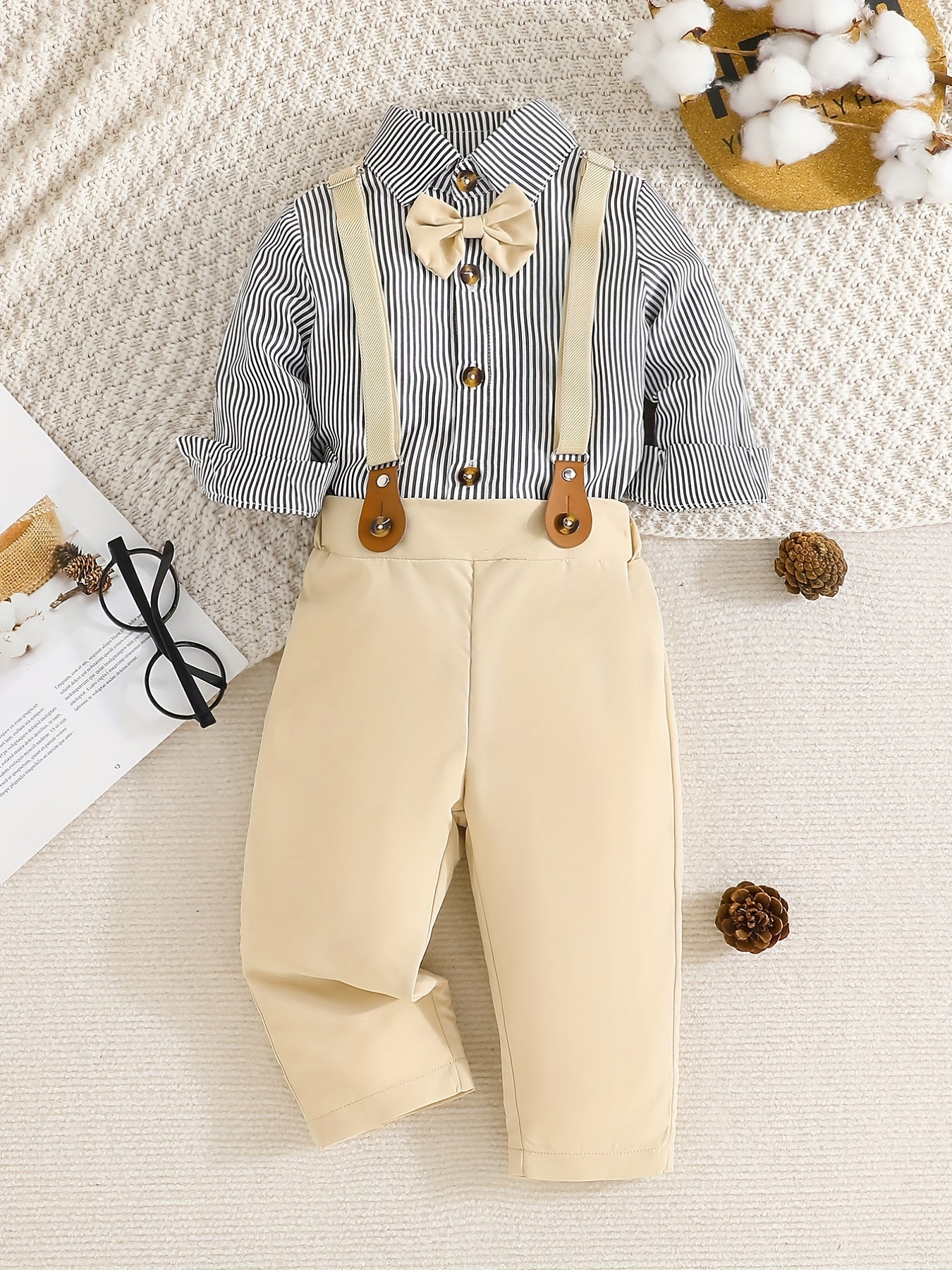 2pcs Baby Boys Gentleman Suit Plaid Overall Party Outfits