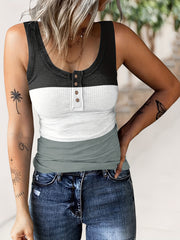 Scoop Neck Sleeveless Tank Top Casual Block Button Front