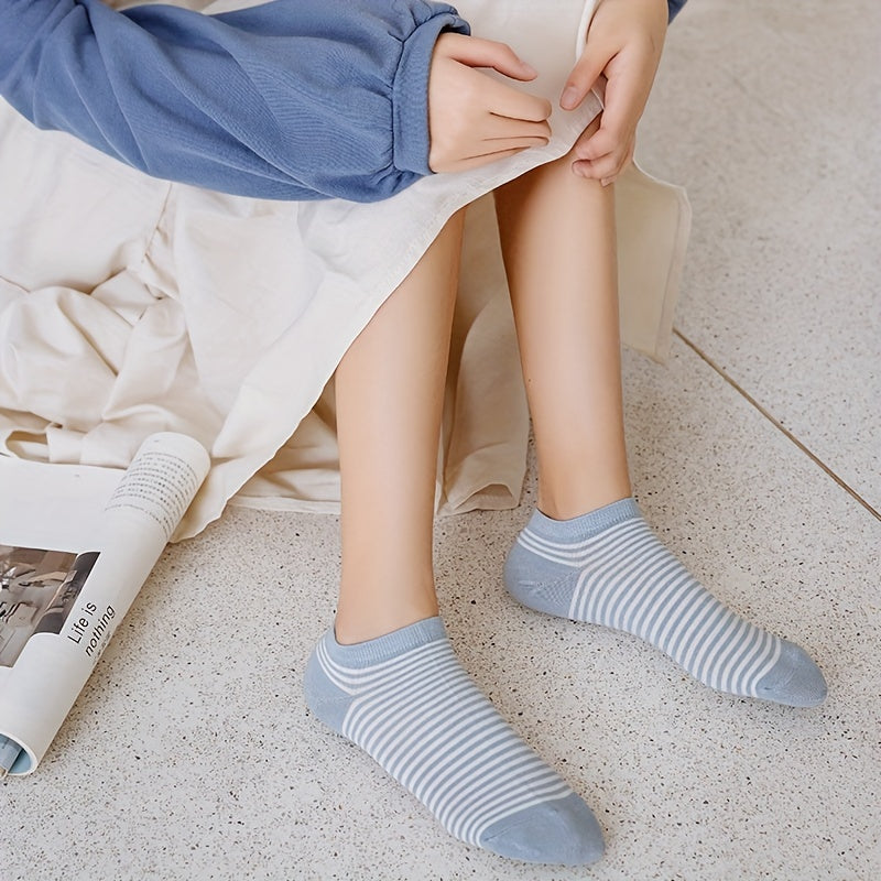 Set of 10 Striped Print Low Cut Ankle Socks Women's Stockings & Hosiery