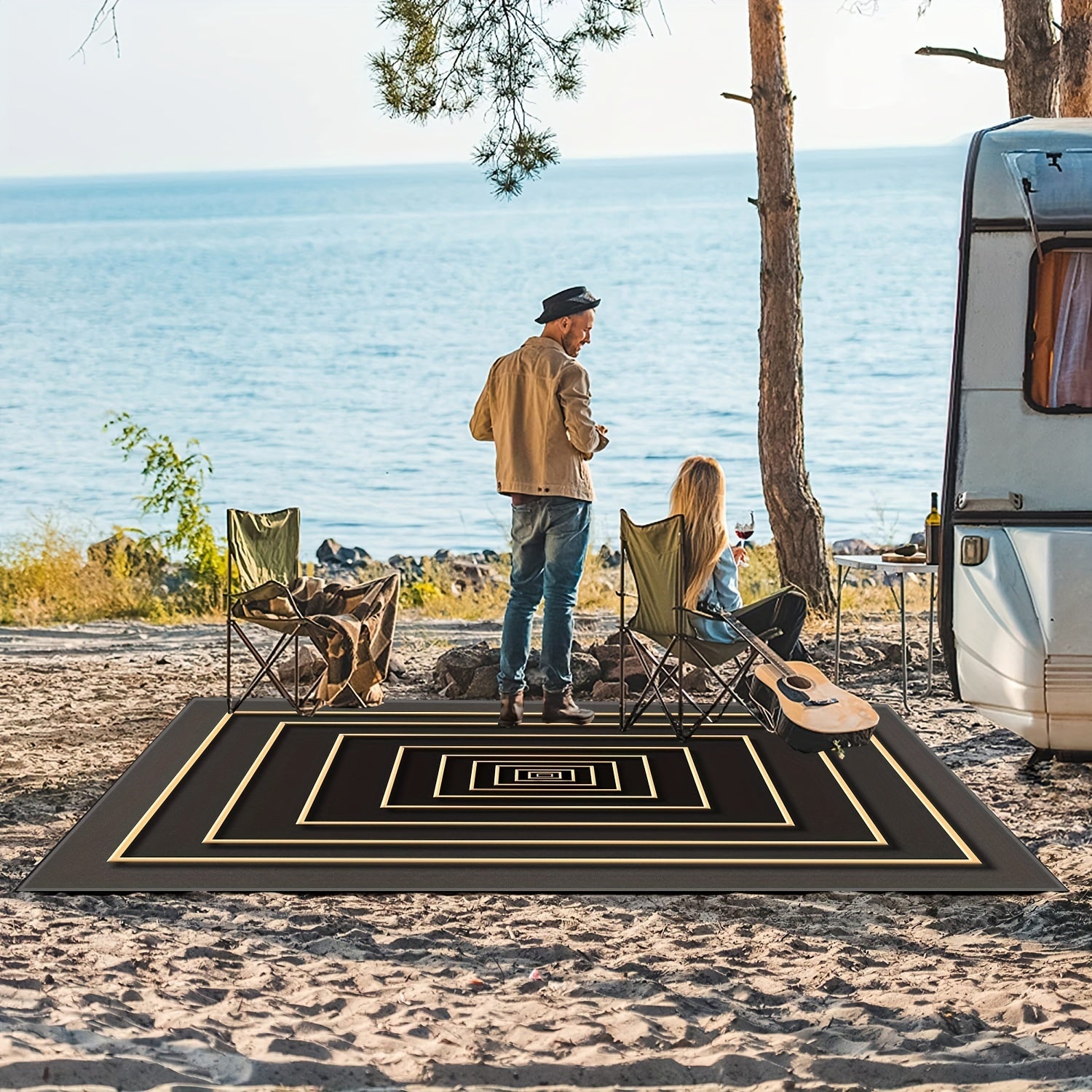 Waterproof Geometric Rug: Non Slip Indoor Outdoor Lightweight & Machine Washable