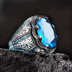 Men's Chunky Ring with Engraved Rhinestone