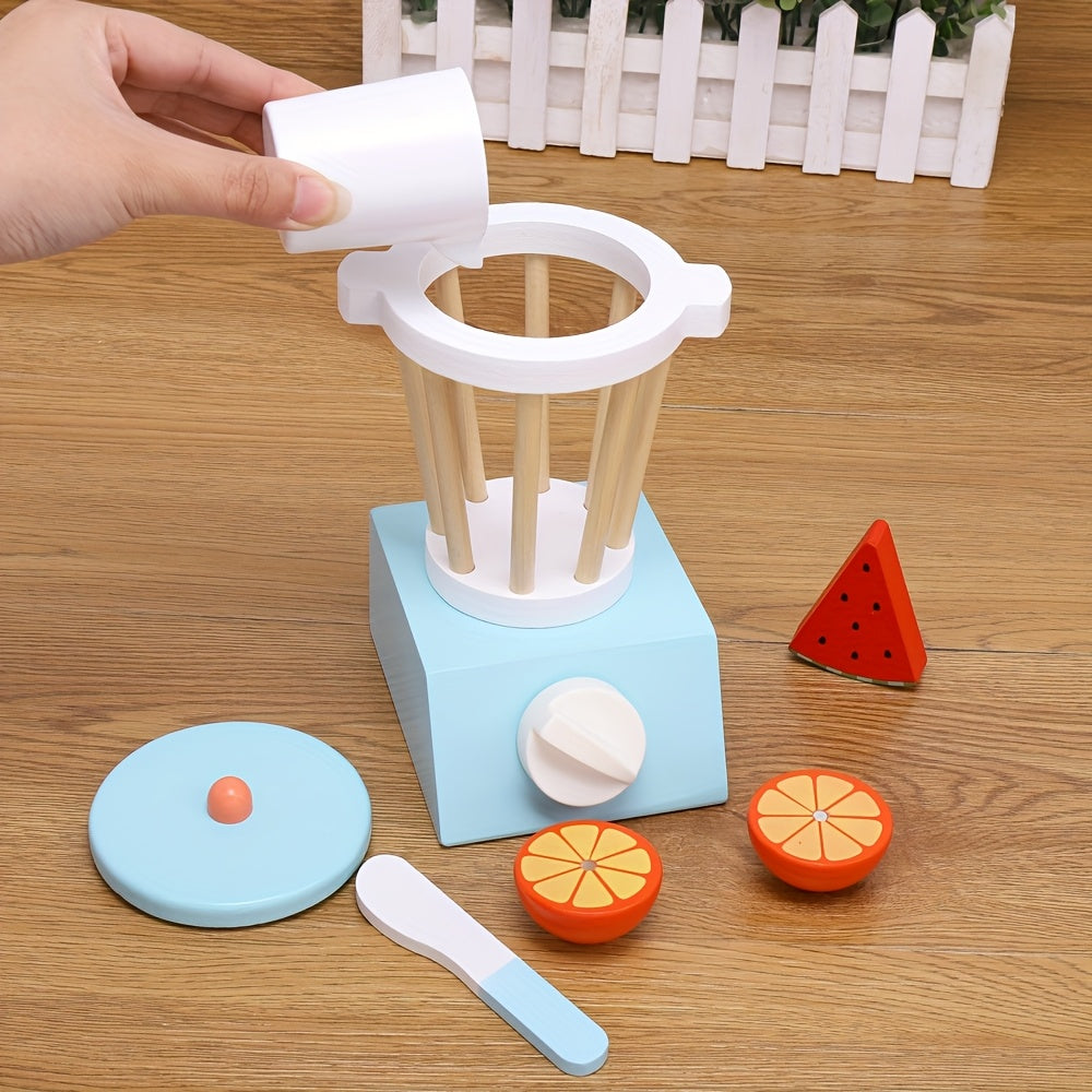 Wooden Juicer Blender Toy Set for Kids Pretend Kitchen Fun