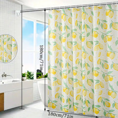 Yellow Lemon Pattern Shower Curtain With 12 Hooks