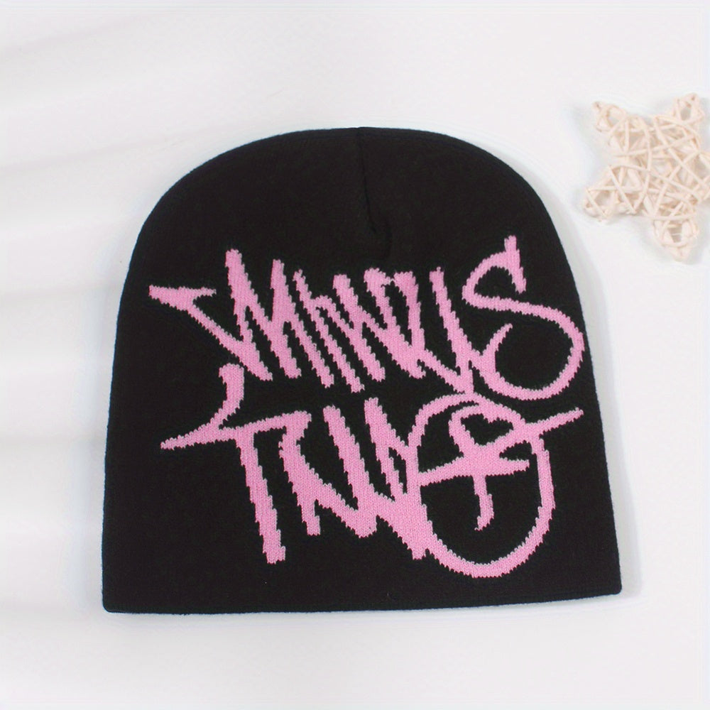 Letter Jacquard Beanie Candy Elastic Skull Cap Y2K Lightweight Knit Hats