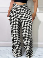 Houndstooth Wide Leg Pants High Waist Casual Spring Summer Women's Clothing