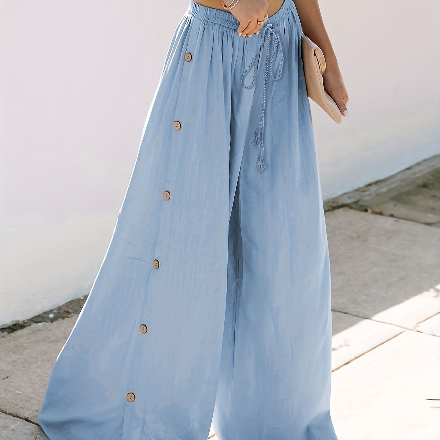 Minimalist Button Side Wide Leg Pants for Women