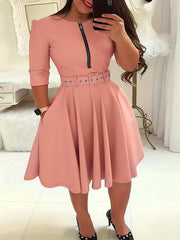 Women's Plus Solid Half Zipper A-line Dress