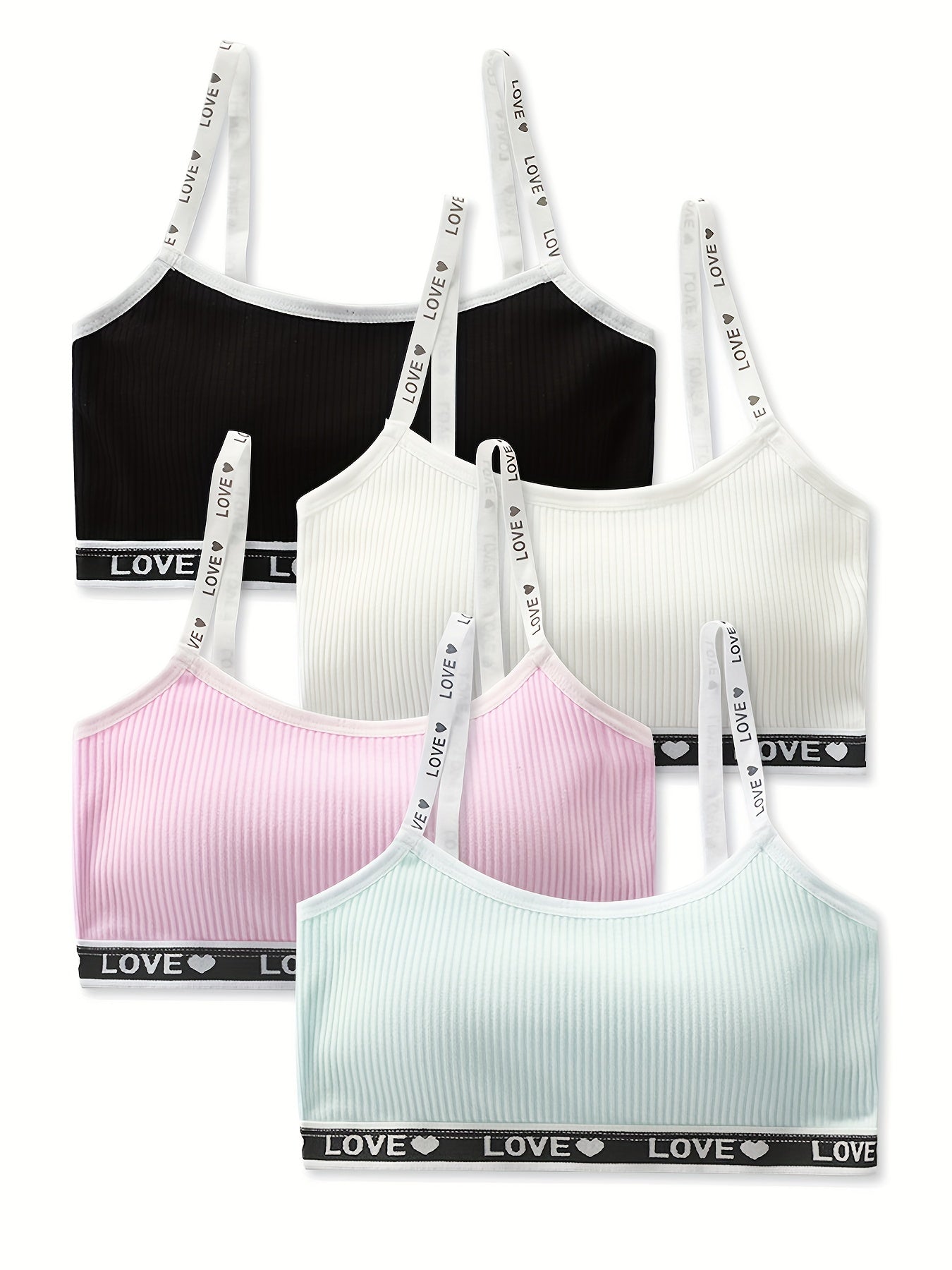 4pcs Girl's Ribbed Bralette Set for Students Teens 7-14 Years Old