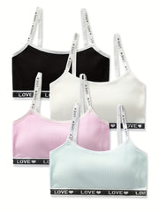 4pcs Girl's Ribbed Bralette Set for Students Teens 7-14 Years Old