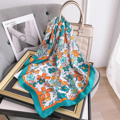 70cm Flower Graffiti Print Bandana Satin Square Scarf