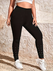 Plus Size Faux Pearl High Rise Stretch Leggings
