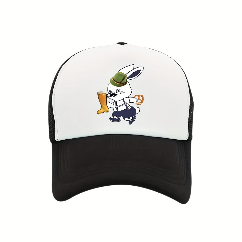 Beer Rabbit Mesh Trucker Hat Anime Print Baseball Cap Dad Hat