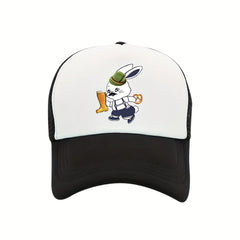 Beer Rabbit Mesh Trucker Hat Anime Print Baseball Cap Dad Hat